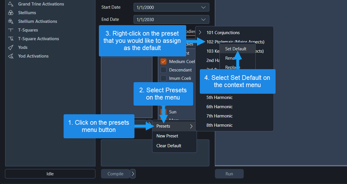 Assigning the default preset