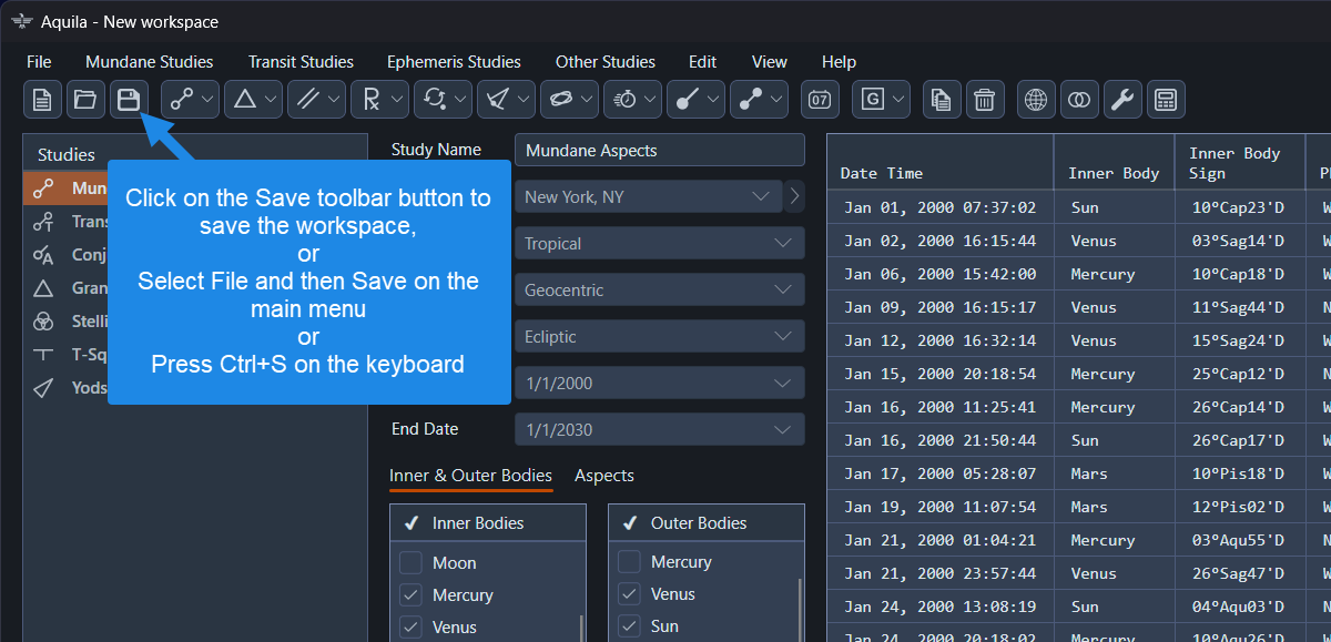 Saving the workspace
