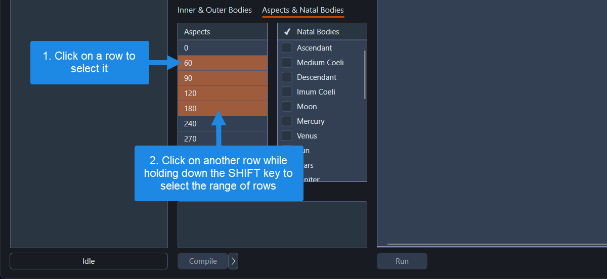 Selecting a range of rows in numeric data grids