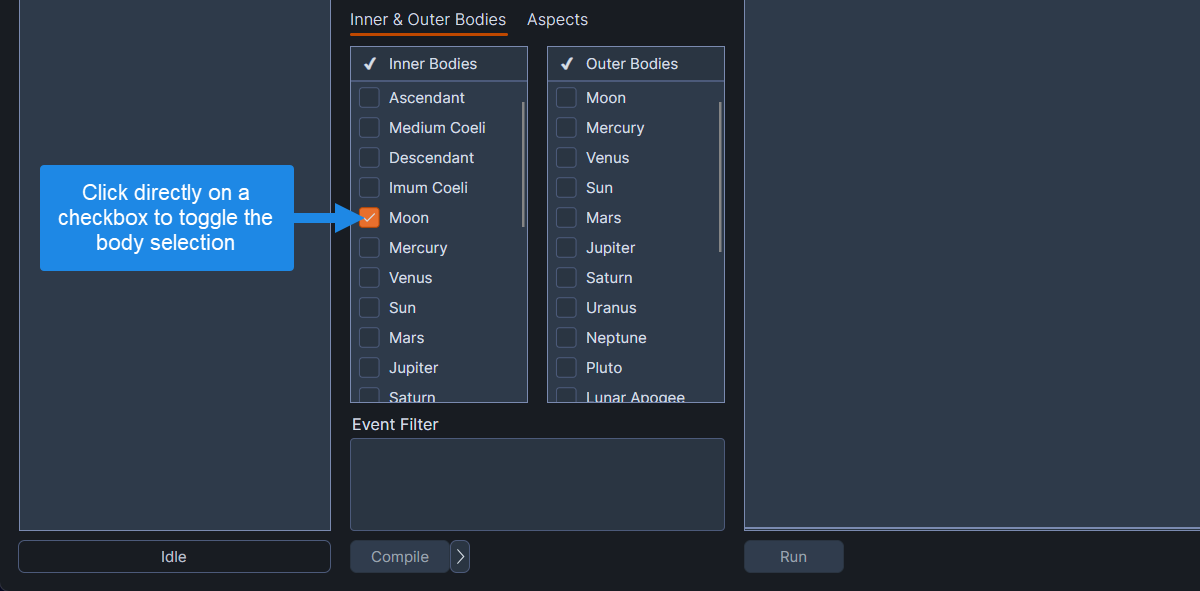 Selecting and deselecting individual bodies
