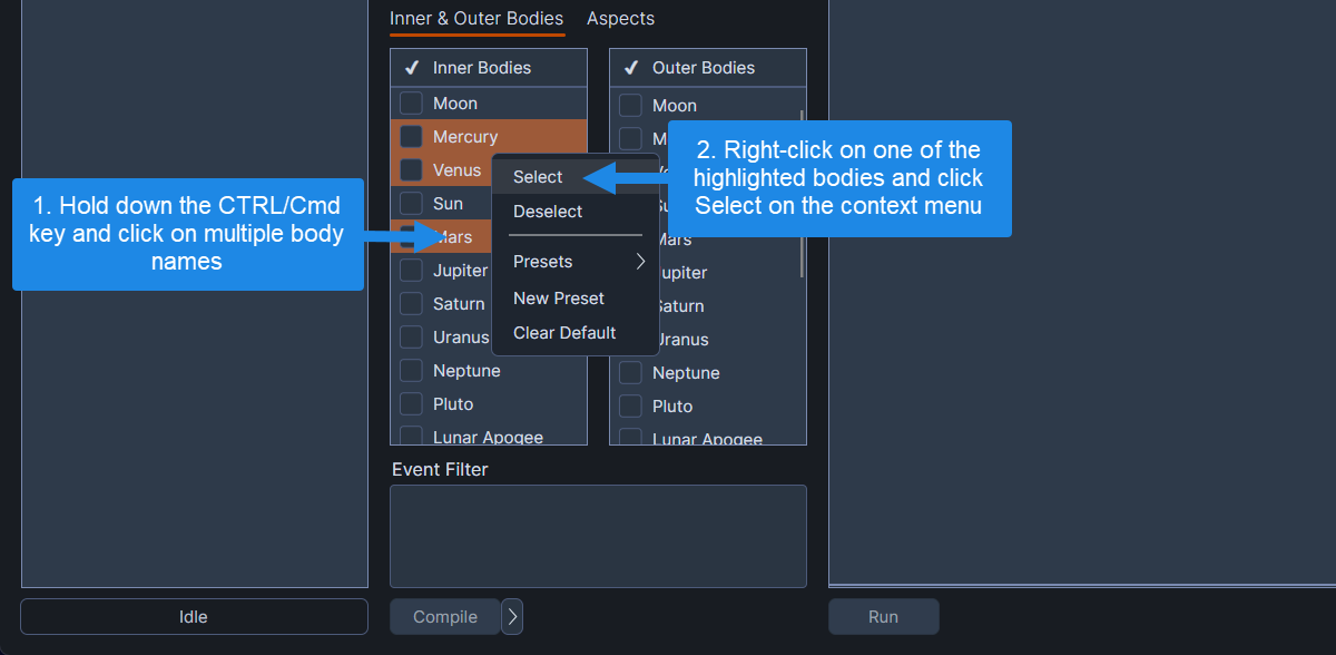 Selecting multiple non-contiguous bodies