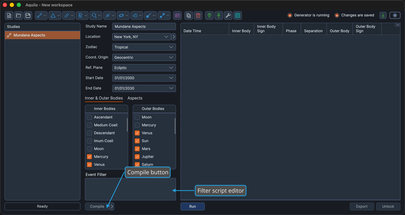 A study's Event Filter Editor.