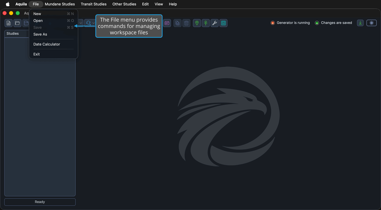 The File menu open, showing its commands.