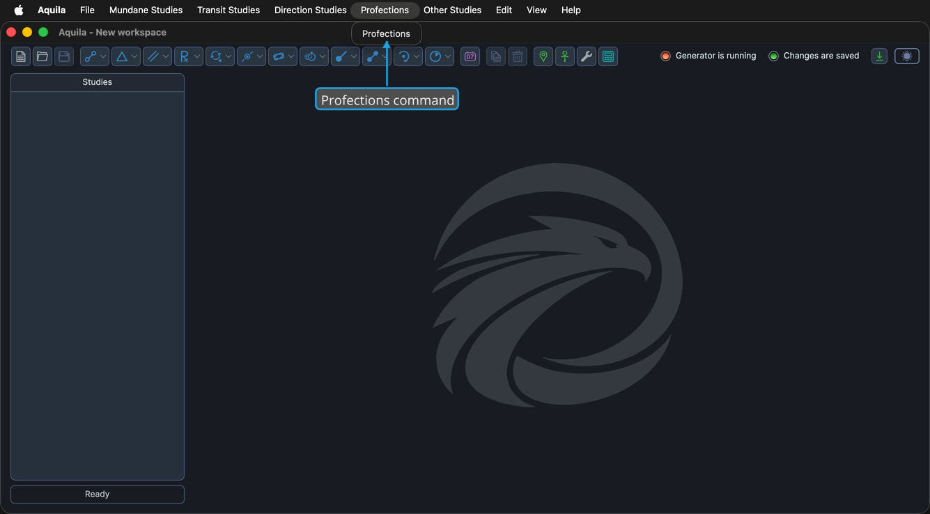 The Profections menu open, showing its single Profections command.