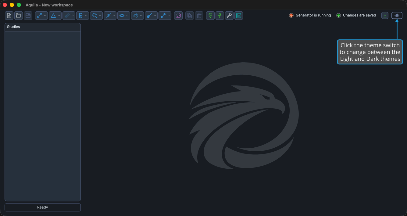 The top-right corner of the main window showing the theme switch.