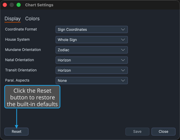 The bottom bar of the Chart Settings window.