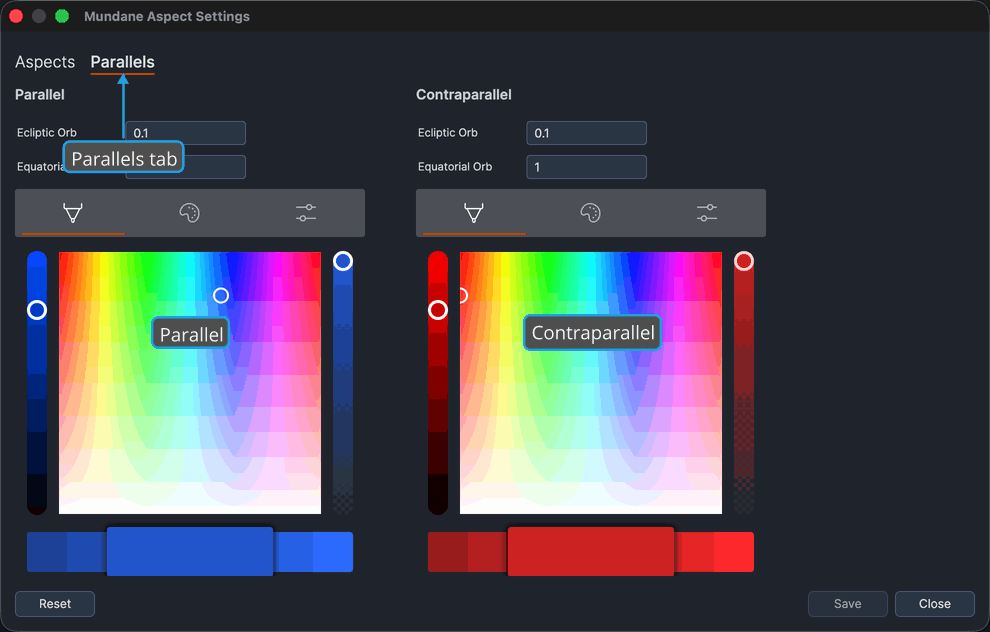 Aspect Settings window on its Parallels tab.