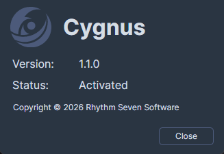 About dialog showing Cygnus version and copyright information