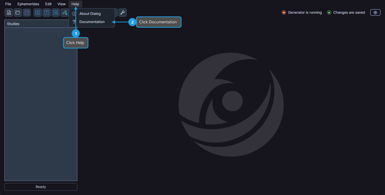 Help menu showing the Documentation option to open online documentation