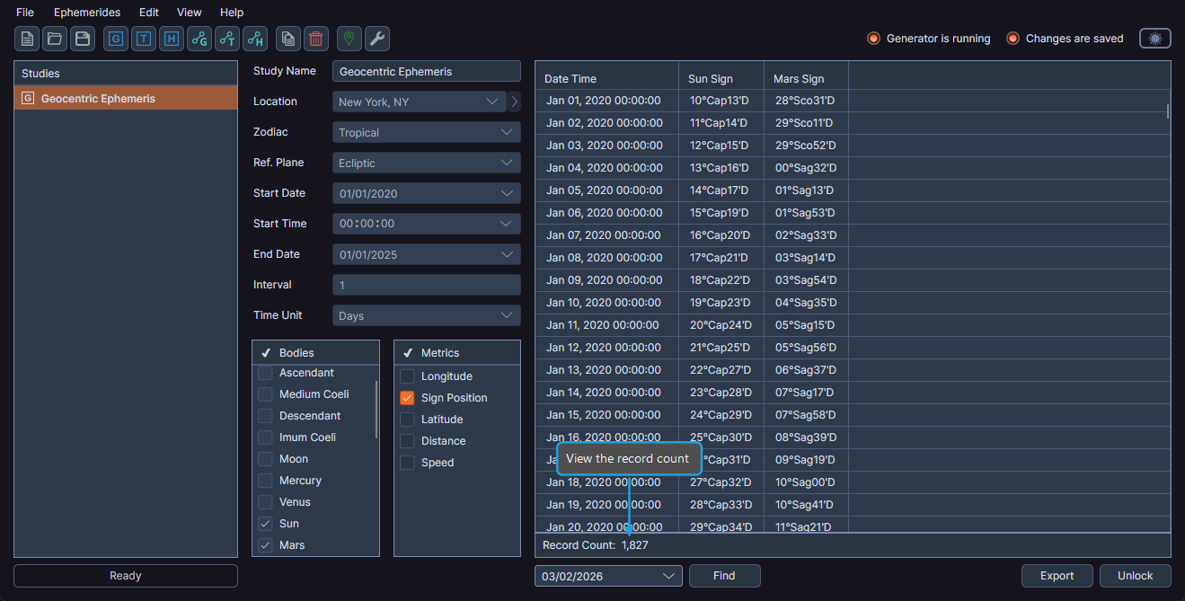 Results table footer showing the total record count
