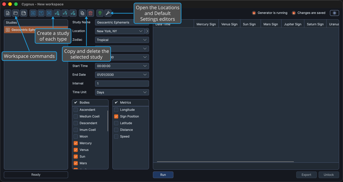 The Cygnus toolbar below the title area.