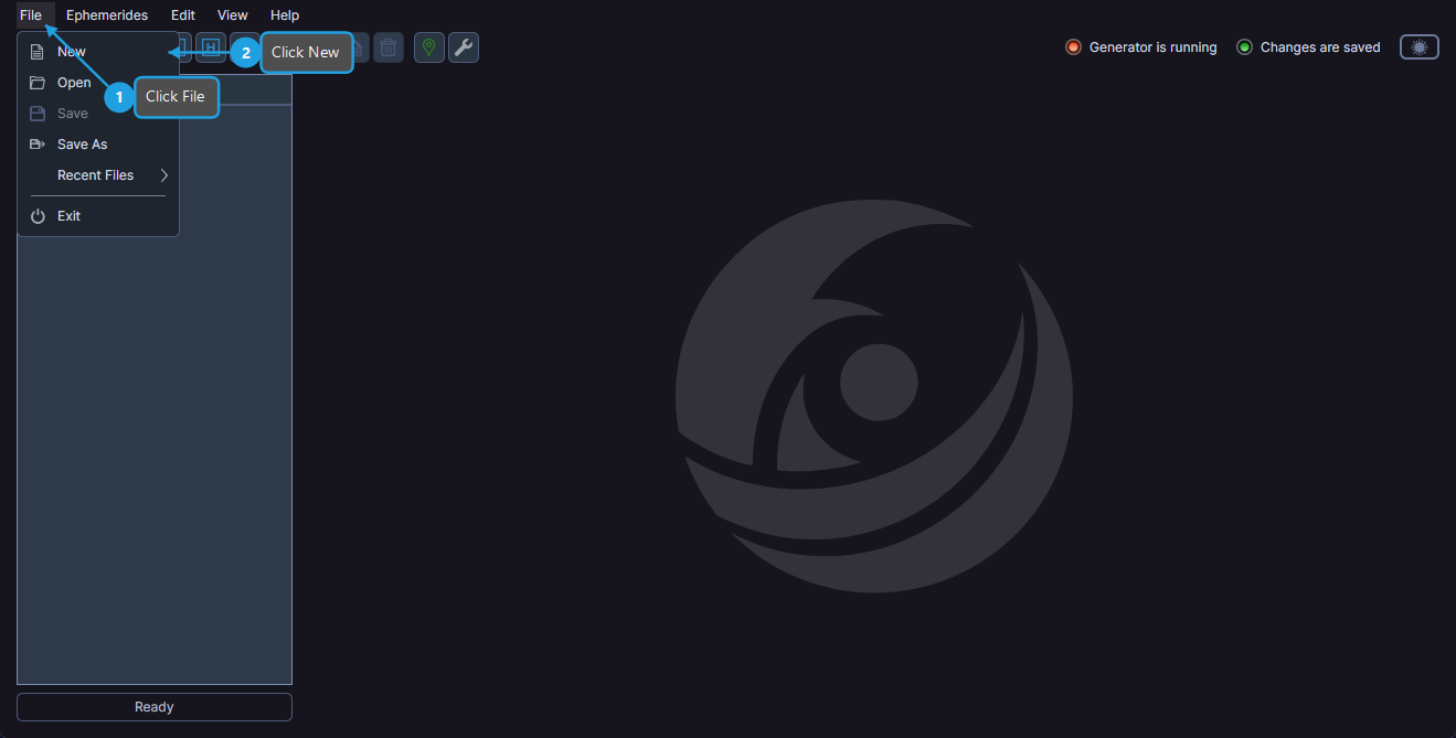 File menu with New option to create a new workspace