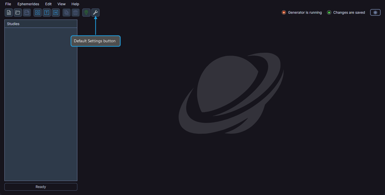 Toolbar with the Default Settings button highlighted