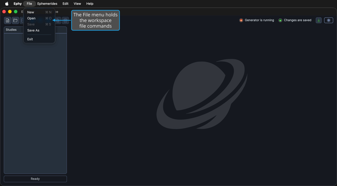 The File menu open on the menu bar.