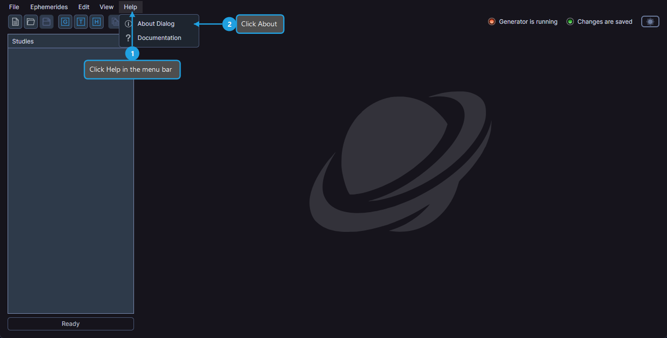 Help menu open showing the About menu item