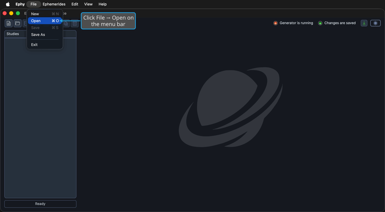 The File menu open on the menu bar.