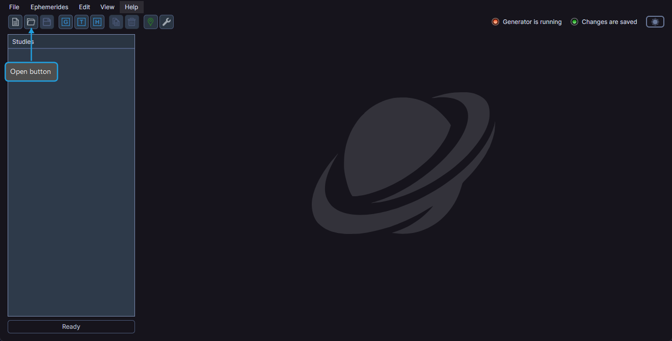 Toolbar with the Open button highlighted