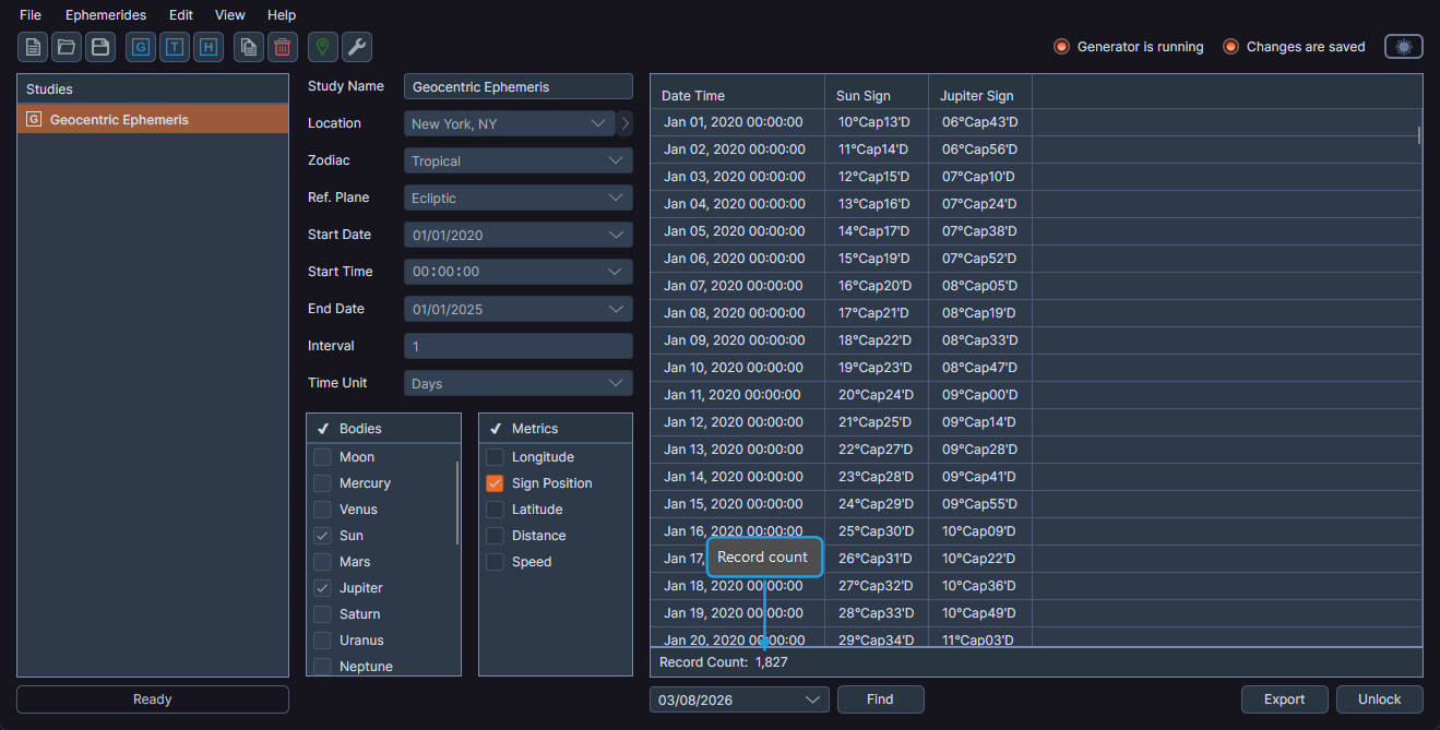 Statistics bar showing the record count