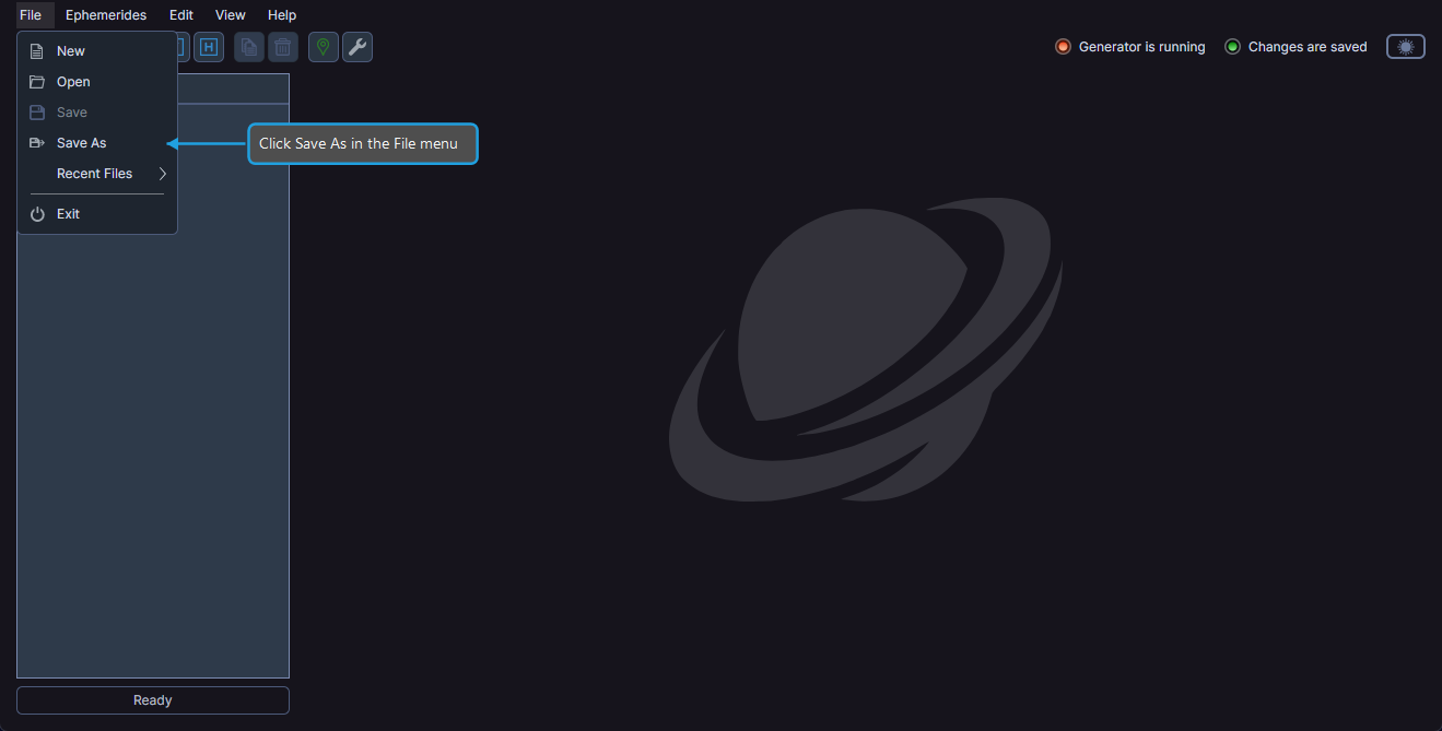 File menu open with Save As menu item highlighted