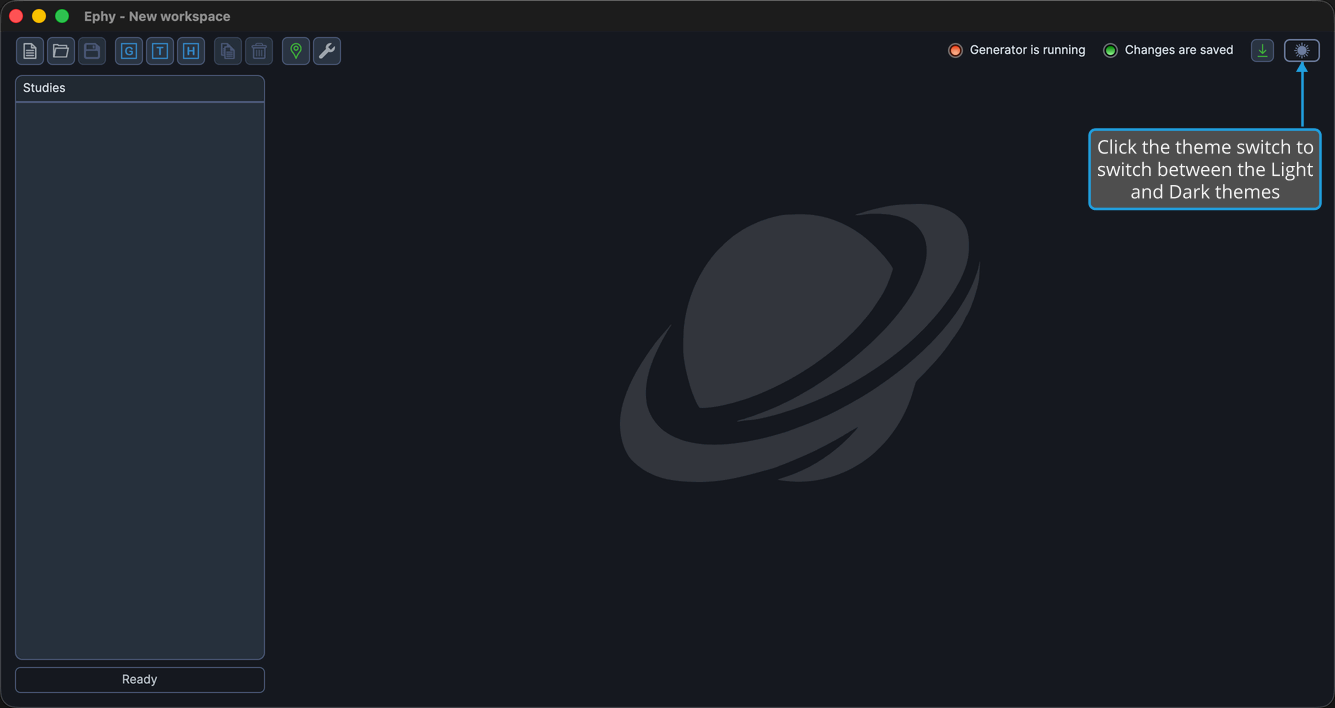 The top-right of the main window showing the theme switch.