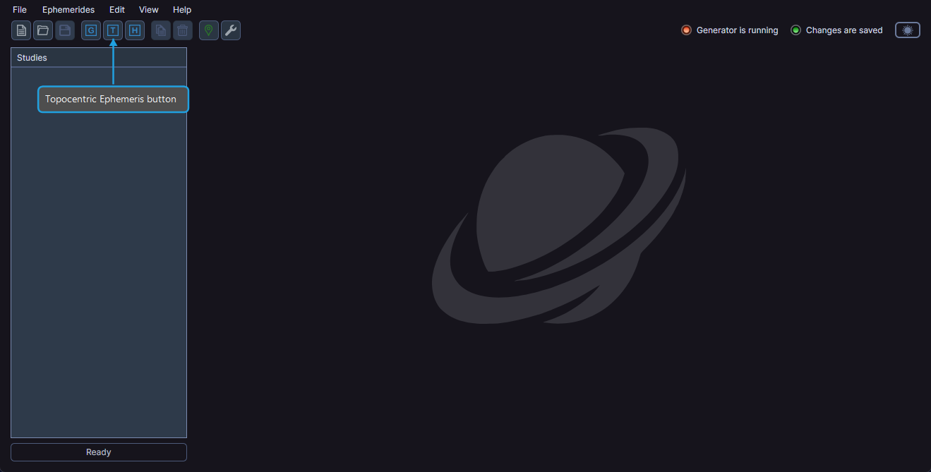 Toolbar with the Topocentric Ephemeris button highlighted