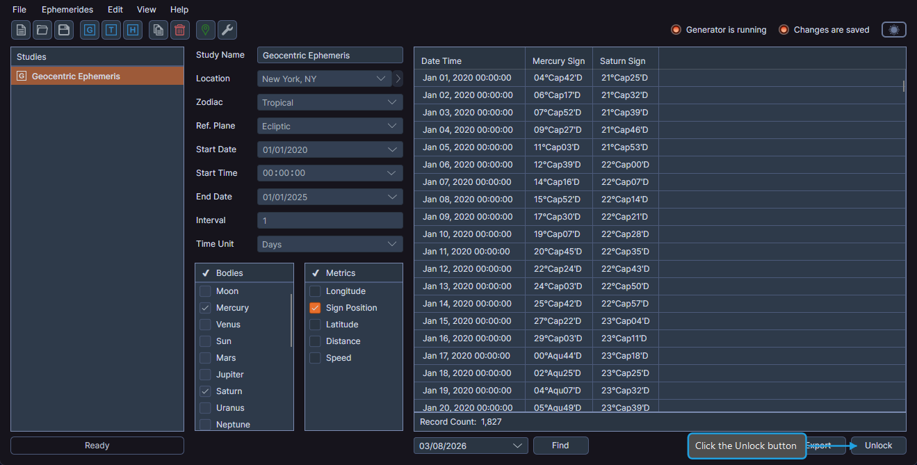Bottom-right area of study view showing the Unlock button