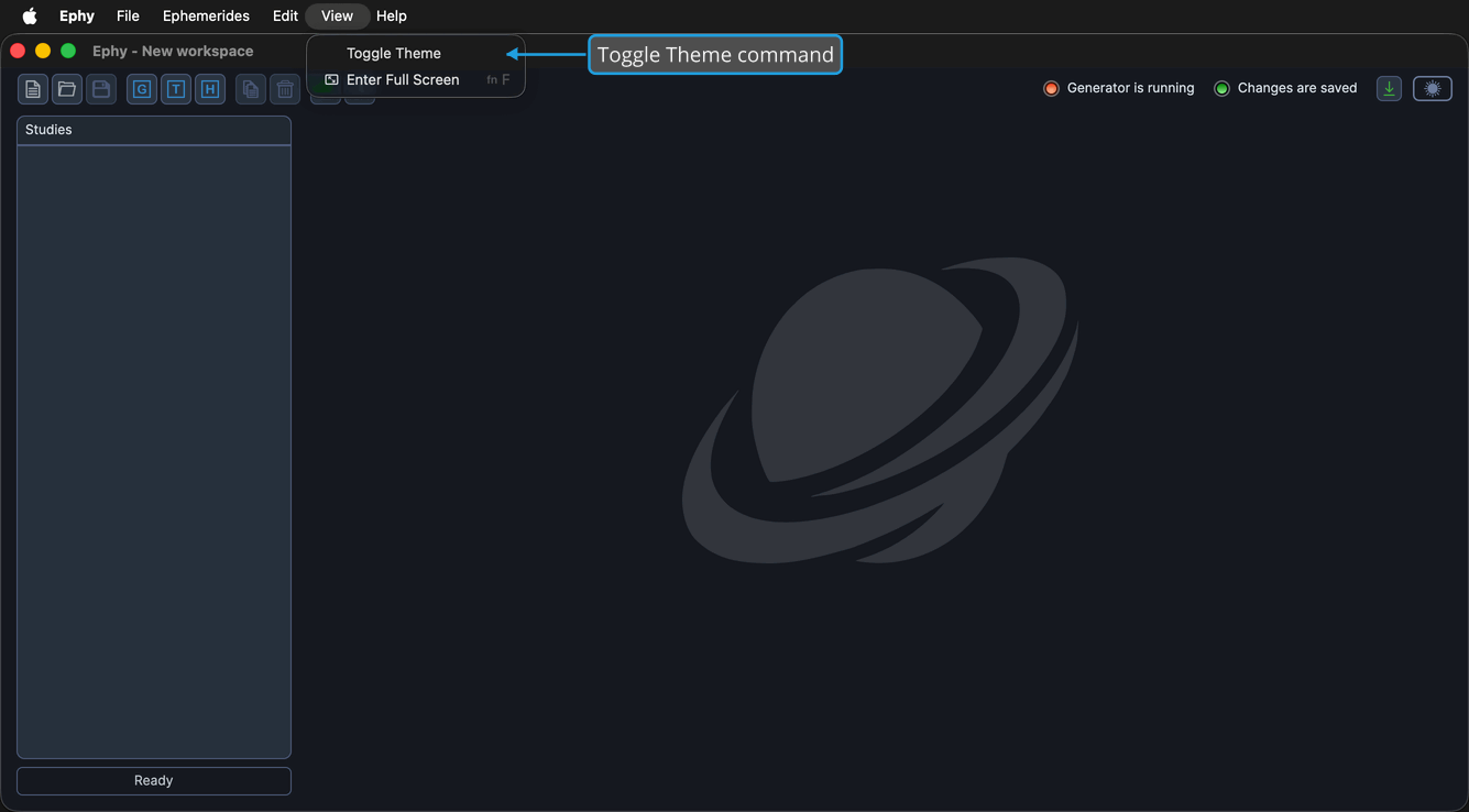 The View menu open on the menu bar.