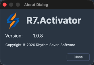 The About dialog showing the application icon, name, version, and copyright