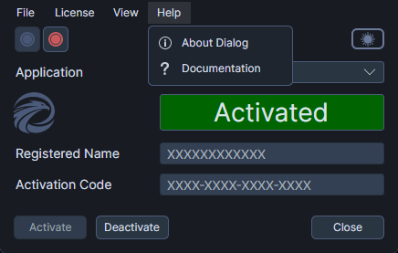 Opening the About dialog using the Help menu