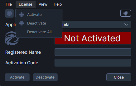 Activating a license using the License menu