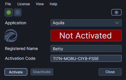 Activating a license using the Activate toolbar button