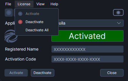 Deactivating a license using the License menu