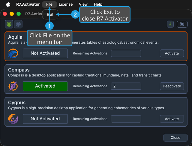 Choosing Exit from the File menu