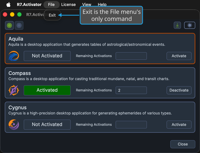 The File menu open, showing the Exit command
