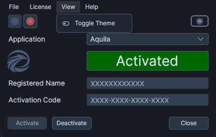 Toggling the theme using the View menu